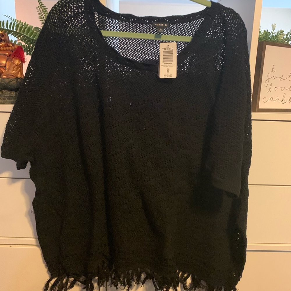 Torrid Crochet-Like Black Fringe Tee 4X